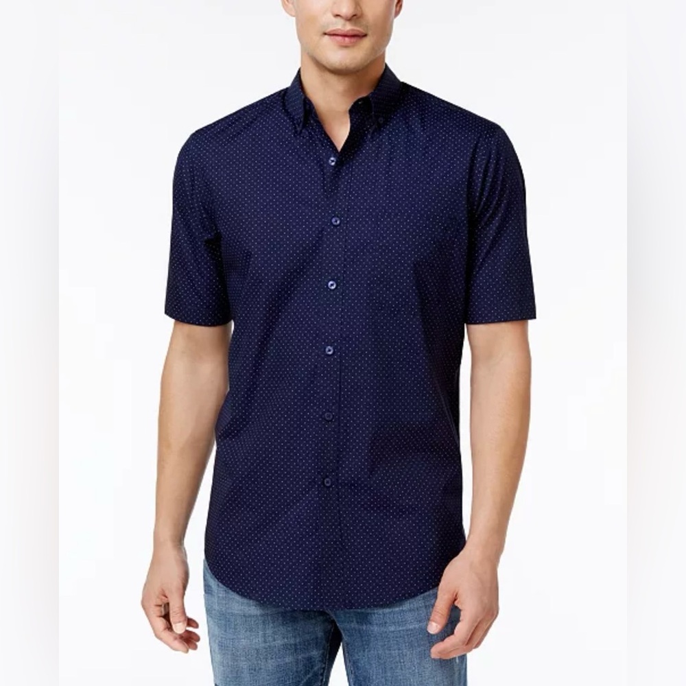 Club Room Men's Micro Dot Print Stretch Cotton Short Sleeve Button Down Shirt